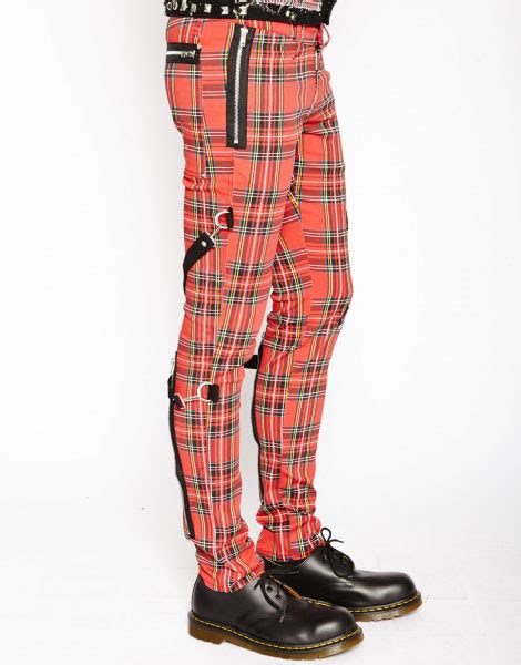 chaos super skinny bondage pants w straps by tripp nyc in red plaid