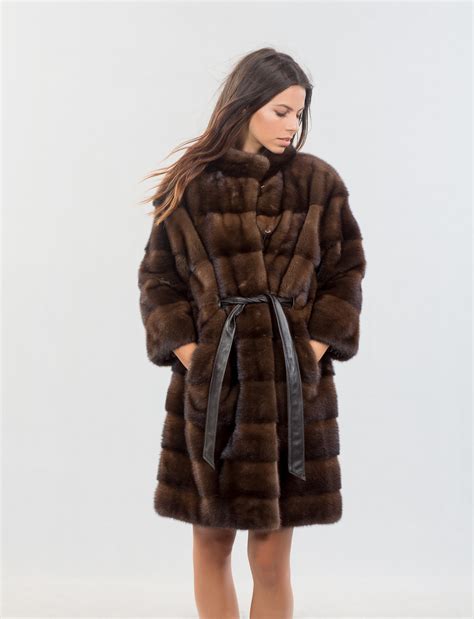 brown mink fur coat  belt  real fur coats haute acorn