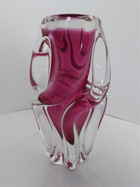 Art Glass Swirl Vase Chribska Glassworks Vintage Bohemian Etsy