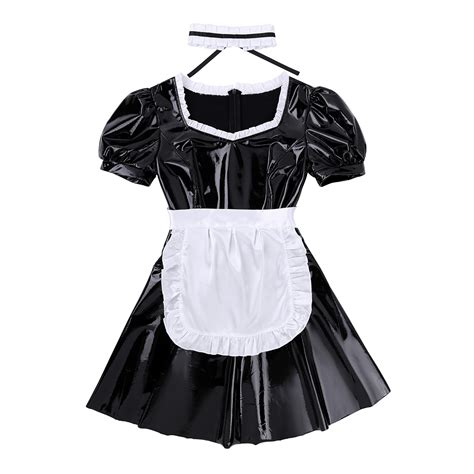 sexy women adults french maid cosplay costume outfit square neck puff