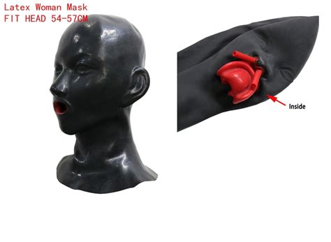 Realistic Woman Latex Mask Rubber Unisex Hood With Red Mouth Teeth Lip