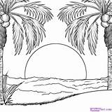 Sunrise Coloring Drawing Beach Drawings Pages Landscape Sheets Sunset Visit Set Colouring sketch template