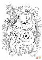 Coloring Owl Girl Pages sketch template