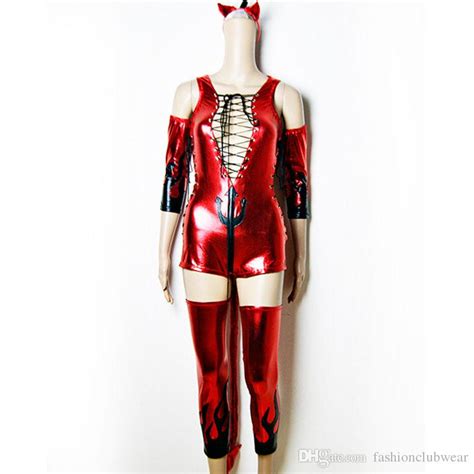black red little devil cosplay costume hot sexy deep v lacing bodysuit