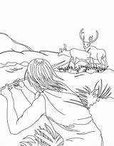 Coloring Hunting Deer Hunter Spear Kids sketch template