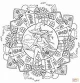 Mandala Halloween Coloring Mandalas Witch Pages Village Printable Books Supercoloring sketch template