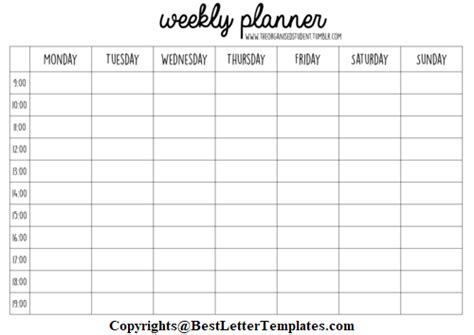 printable study plannercalendar template   letter