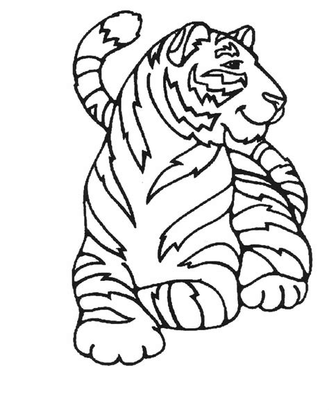 smiling big tiger  lying  river coloring page  printable
