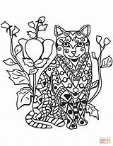 Coloring Zentangle Cat Pages Cats Supercoloring Printable Book sketch template