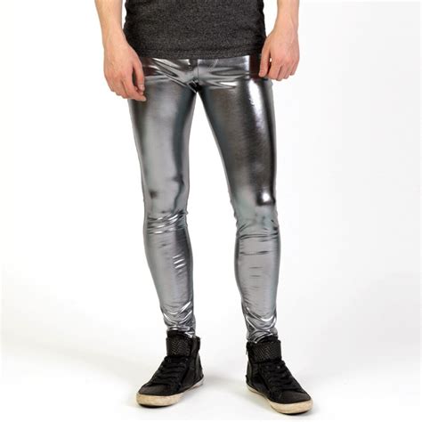 homens leggings de lycra brilhante homem meggings moda metallic spandex
