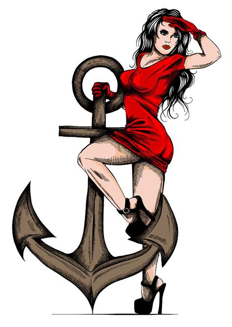 Pin Up Girl Who Is Held In An Anchor Digital Art By Dean Zangirolami