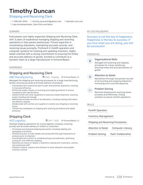 shipping  receiving clerk resume examples   guide