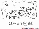 Good Night Coloring Kids Bear Sheet Title Cards sketch template