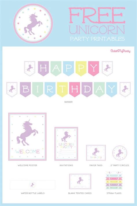 unicorn birthday party printables catch  party