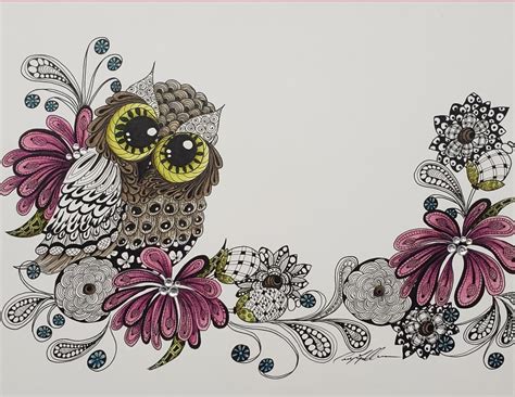 zentangle owl art  cindy