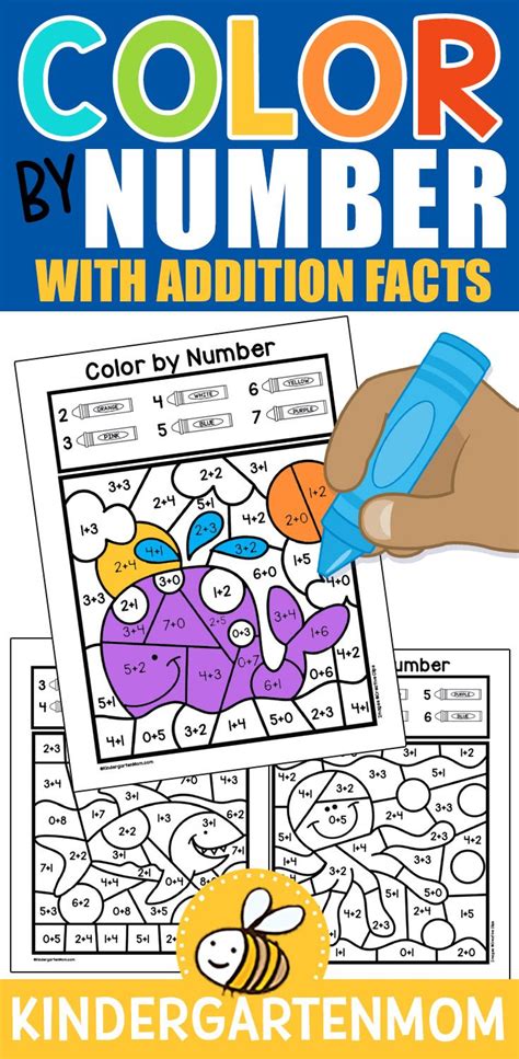 addition color  number worksheets kindergarten worksheets addition