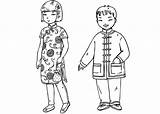 Chinese Coloring Children Pages Traditional Clothing sketch template