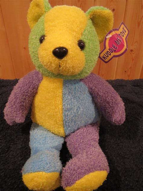 Kuddle Me Toys 2001 Plush Teddy Bear Green Yellow Purple