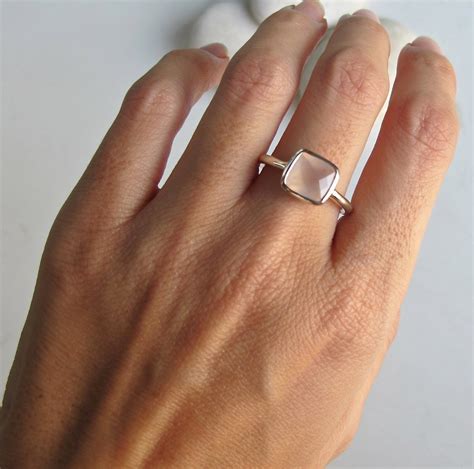 stackable pink chalcedony ring square shape pink ring light pink gemstone ring rose quartz