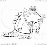 Grumpy Outlined Waving Dinosaur Cane Illustration His Old Royalty Clipart Toonaday Vector Background sketch template