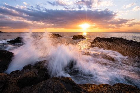Japan Kanagawa Prefecture Gulf Beach Stones Waves Night