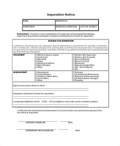 separation notice templates google docs ms word apple pages