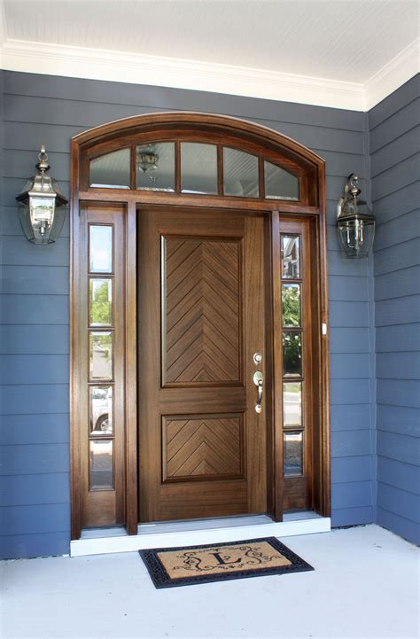 review  wooden front door  glass panels references wall mounted
