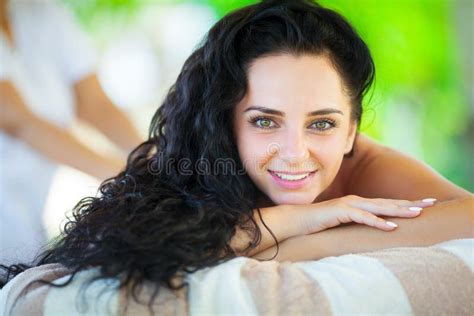 Massage Close Up Of A Beautiful Woman Getting Spa Treatment Stock