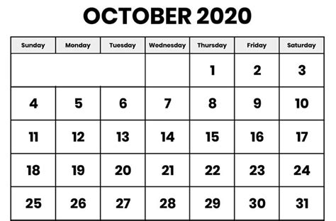 Fillable October 2020 Calendar Free Calendar Template Calendar