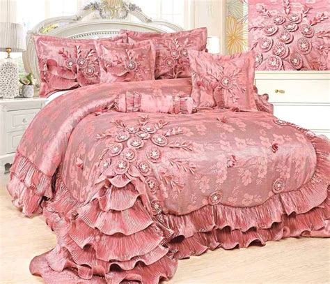 Tache 6 Pc Floral Solid Pink Royal Princess Dream Ruffle Luxury