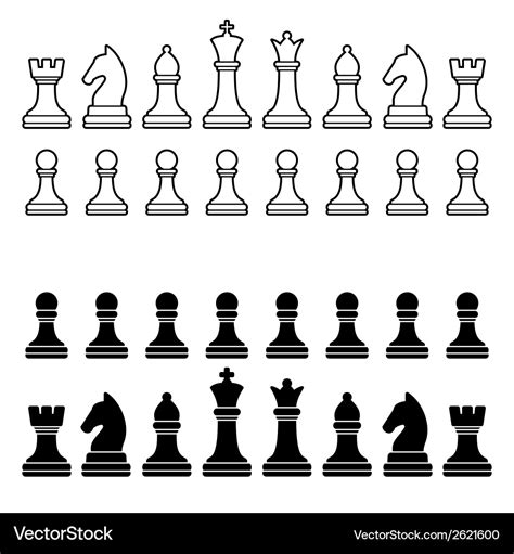 chess pieces silhouette black  white set vector image