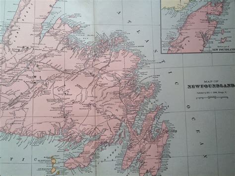 newfoundland large original antique map    inches home