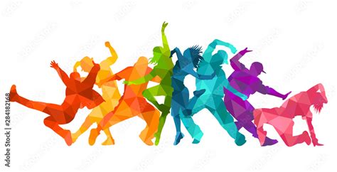 detailed vector illustration silhouettes  expressive dance colorful group  people dancing