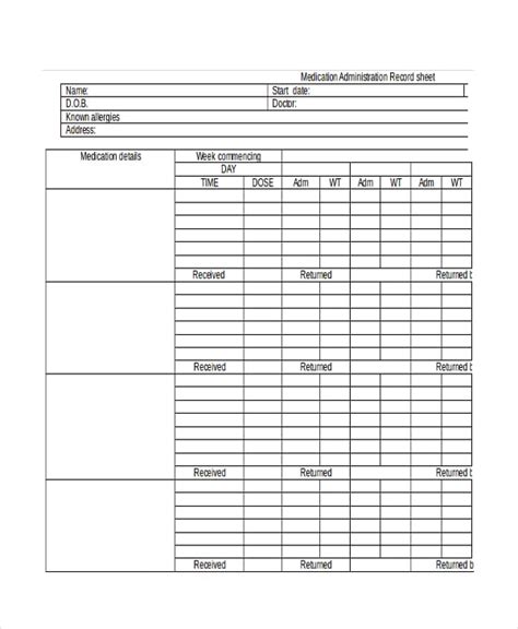 medication sheet template   word excel  documents
