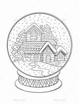 Sphere Schneekugel Vorlagen Sfera Coloritura Schneekugeln Globes Adulti Ausmalen Illustrazione Graphicriver sketch template