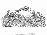 Coloring Sea Dolphins Adult Book Zentangle Scrolling Drawn Wave Three Hand Shutterstock Vector Stock Search sketch template