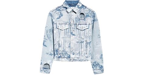 off white c o virgil abloh ky meteor denim jacket with cut outs in blue