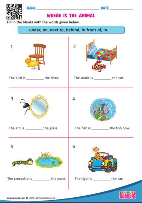 edubuzzkids  printable prepositions worksheets  kindergarten