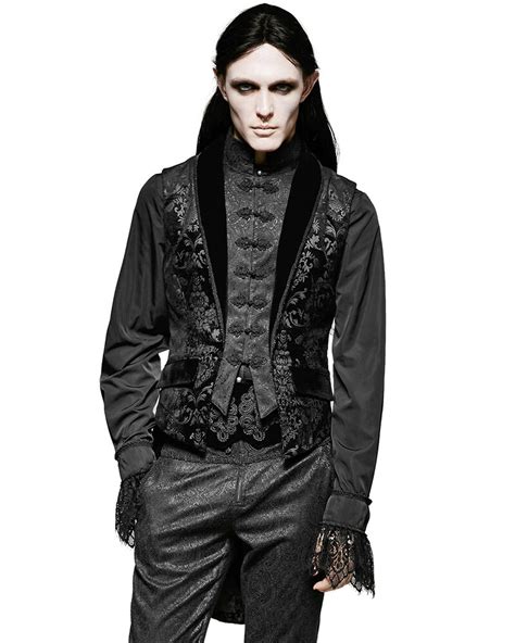 punk rave mens waistcoat vest tailcoat black damask gothic