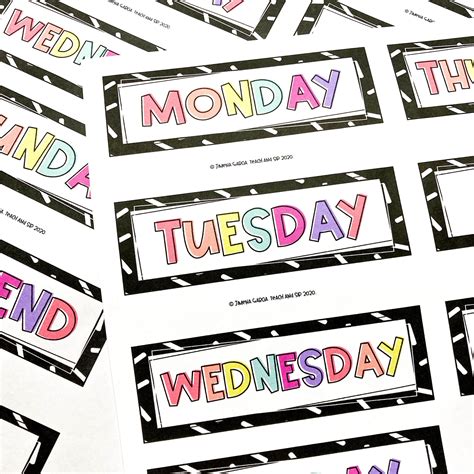 printable days   week labels