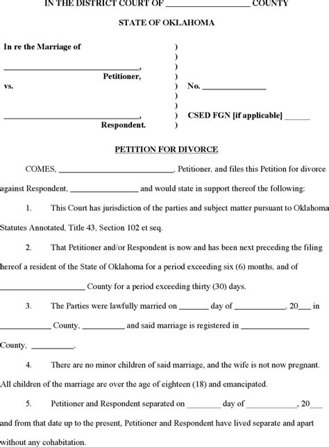 printable oklahoma divorce forms printable forms