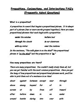 grammar worksheets prepositions conjunctions interjections tpt