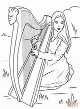 Harp Coloring Pages Celtic Playing Girl Drawings Irish Drawing Mandala People Printables Angel Celts Patterns sketch template