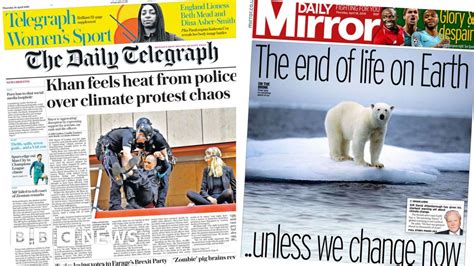 newspaper headlines climate protests  chaos bbc news