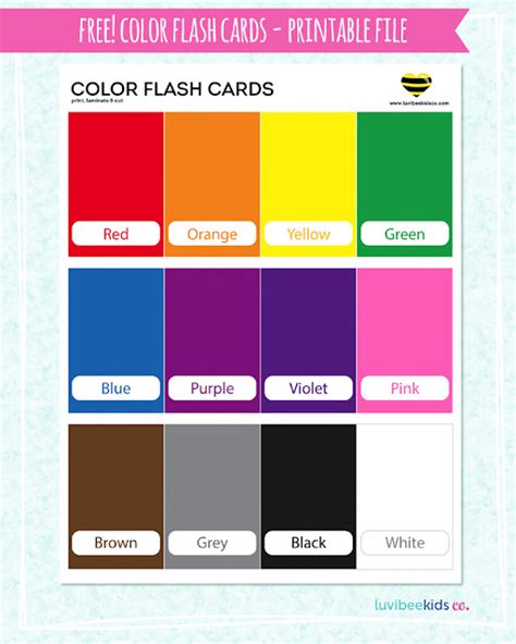 color flash cards  printable