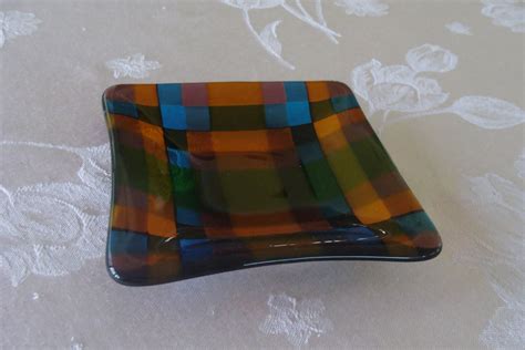 Handmade Square Fused Glass Dish Fused Glass Dishes Fused Glass