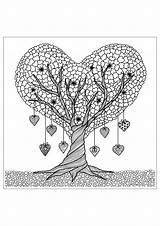 Coloring Tree Adults Heart Pages Details Fleurs Et sketch template