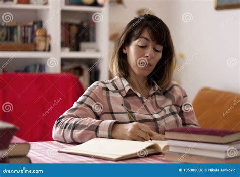 author writing    home stock photo image  person brown