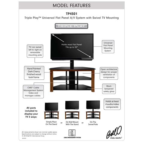 Bello Triple Play Universal Flat Panel Tv Stand With Swivel Mount For
