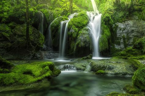 tapeta na monitor priroda priroda vodopad kameny les zelen